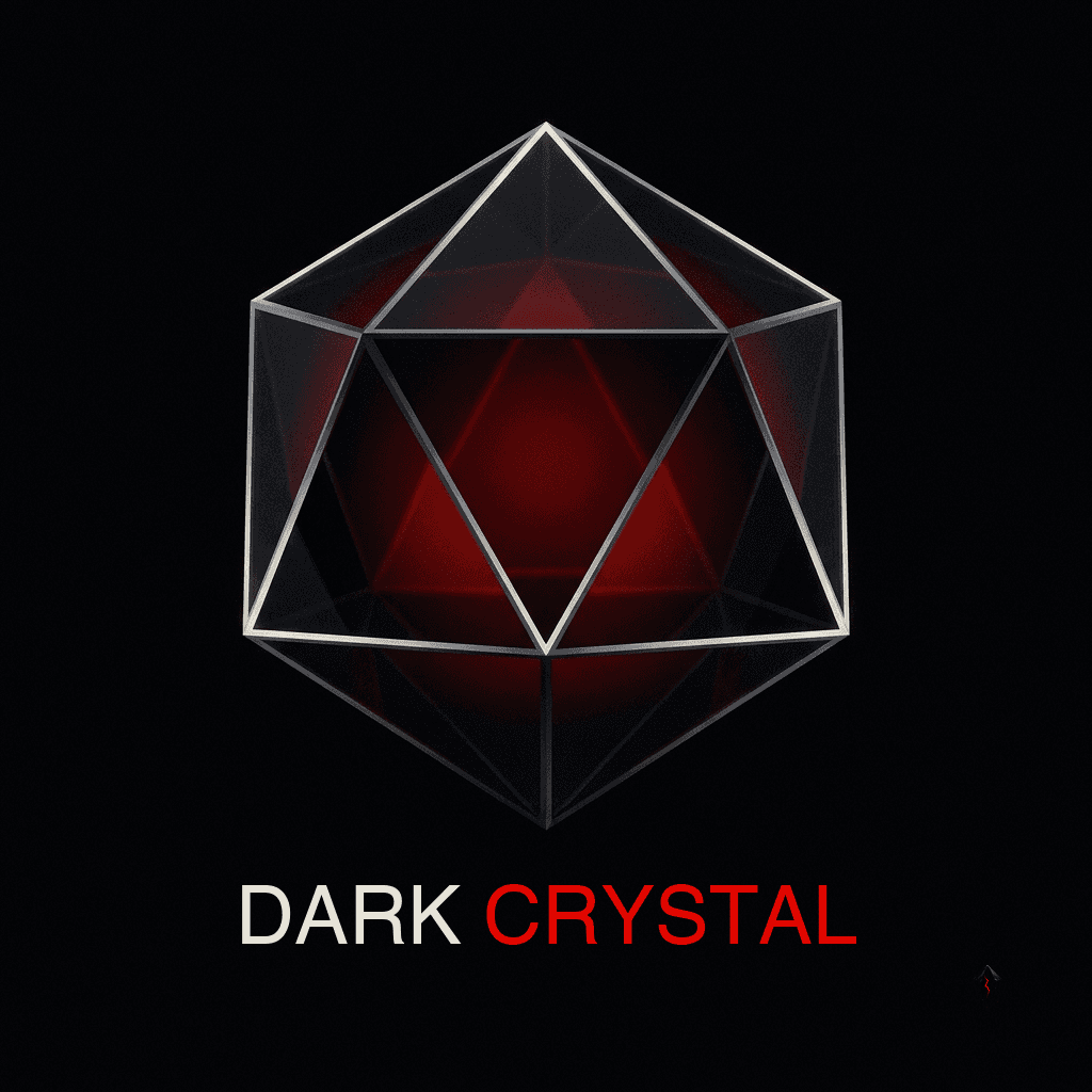 Dark Crystal album cover, full wordmark, reverse-phi signature motif