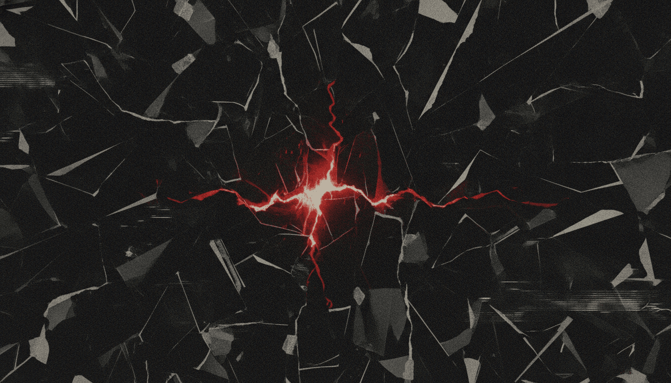 Fractured facets in a punk collage, a red seam cracking wide open