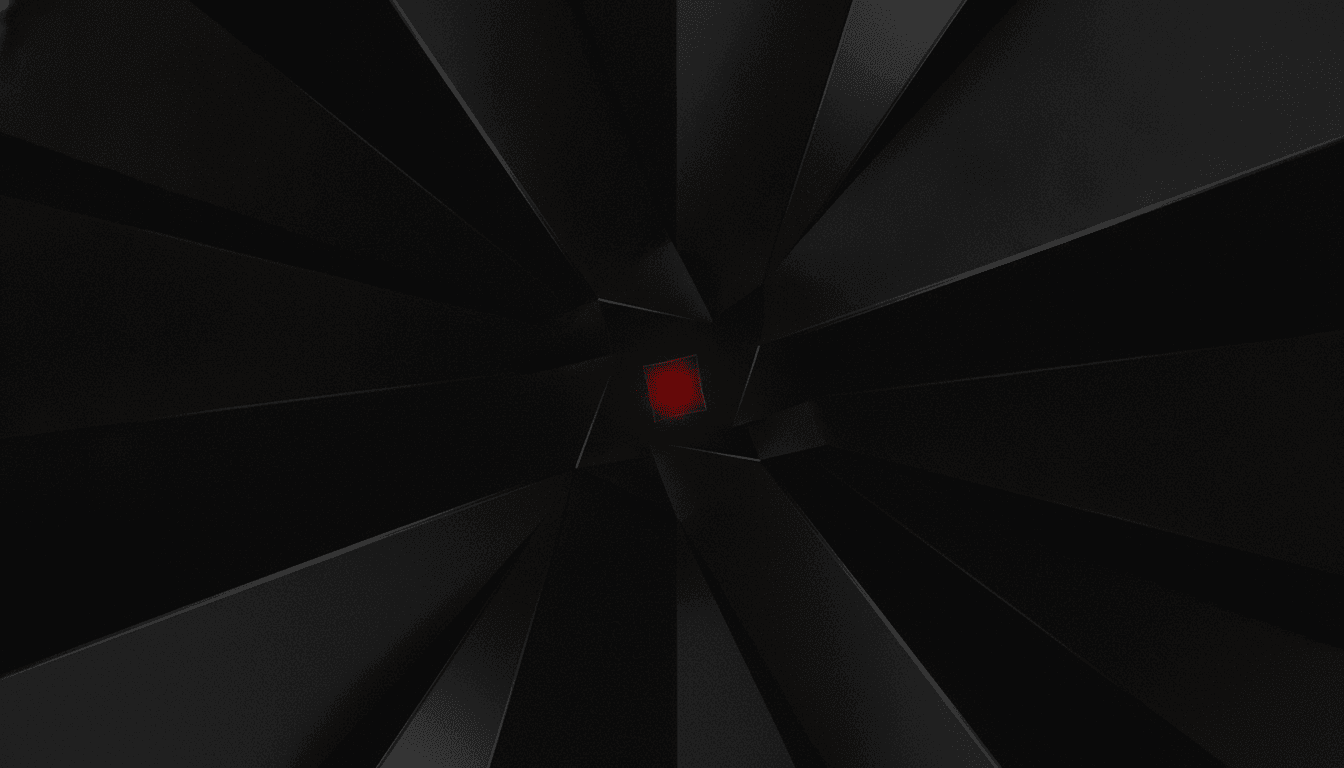 Radial facets collapsing to one small ember, mostly negative space