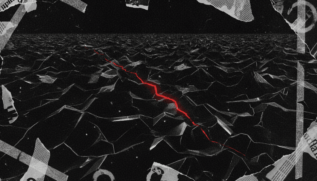 A field of fractured obsidian facets with a blood-red seam