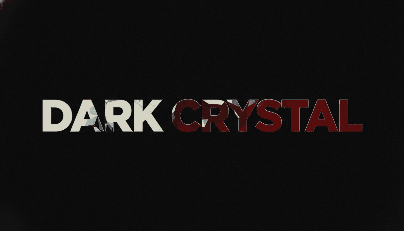 DARK CRYSTAL wordmark, faceted glass letterforms, bone and blood on black